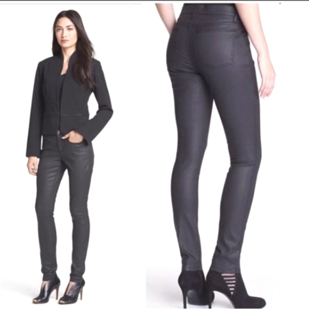 Eileen Fisher Faux Leather Black Coated Skinny Pants